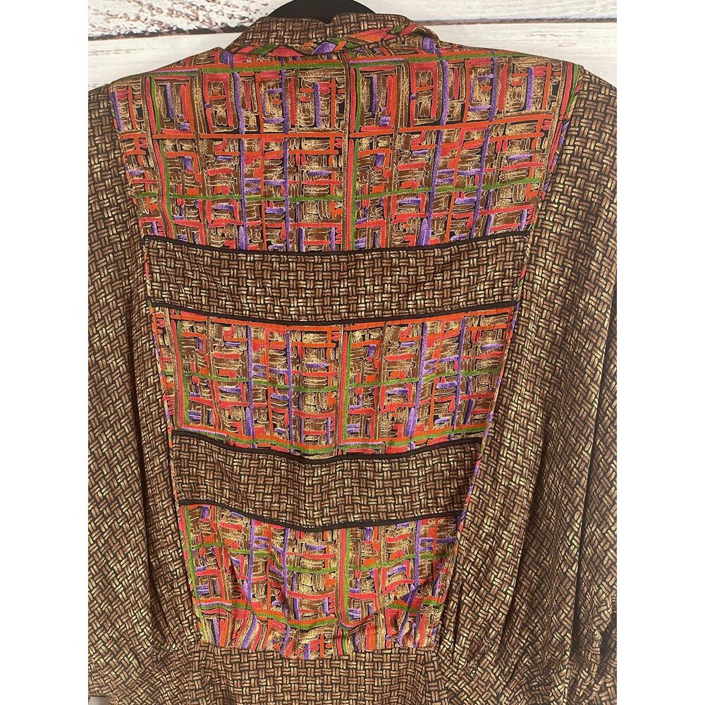 Vintage Platinum Jacket Women's Size M Brown Abstract Zip Up Padded Shoulder 90s - Picture 6 of 7